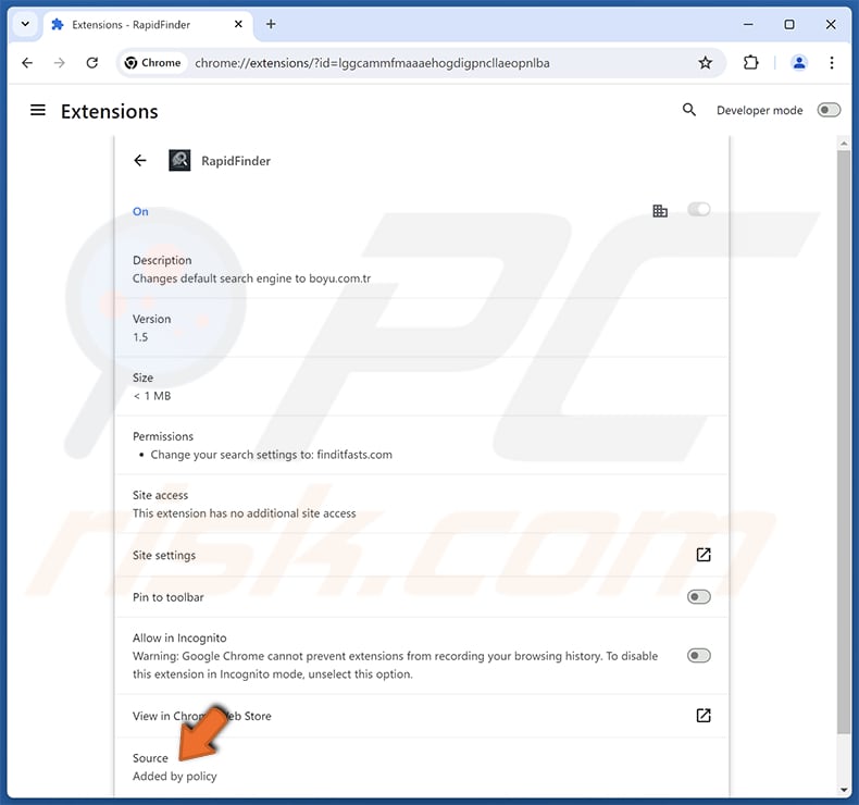 RapidFinder pirate de navigateur extension description