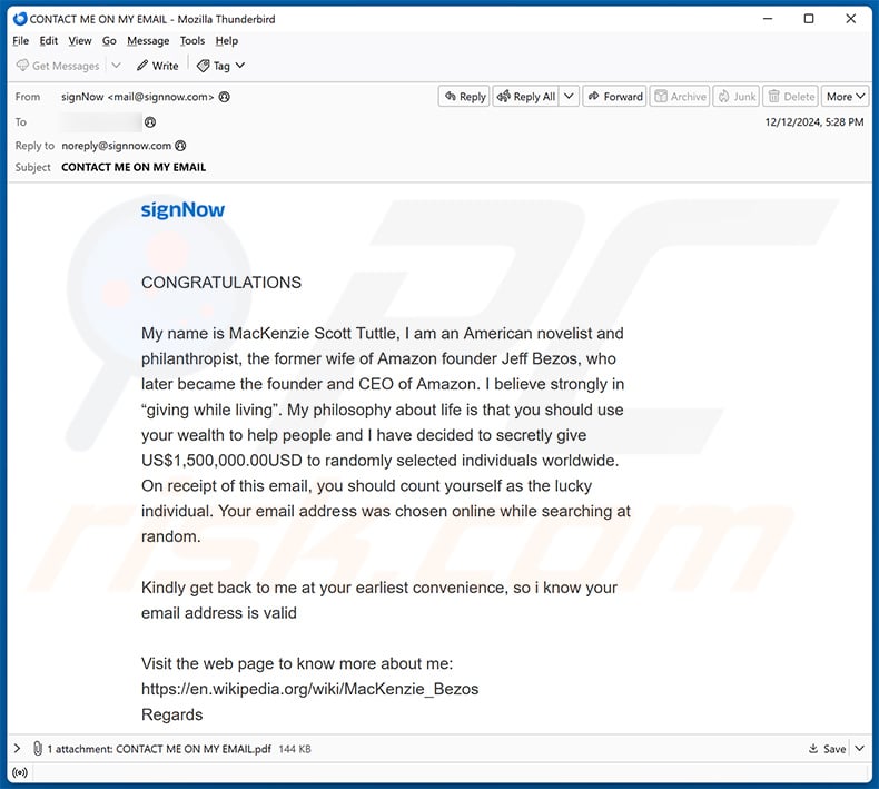 Mackenzie Scott courriel indésirable sur le thème de la philanthropie (2024-12-13)