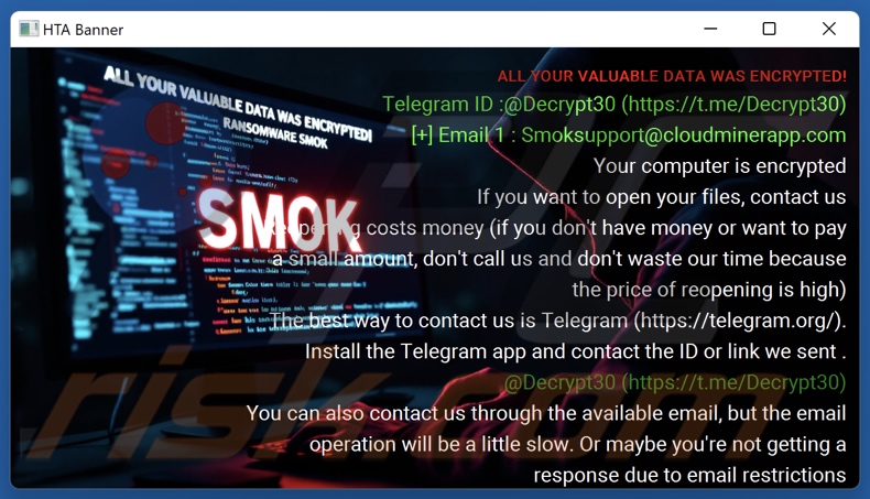SMOK ransomware note de rançon (pop-up)