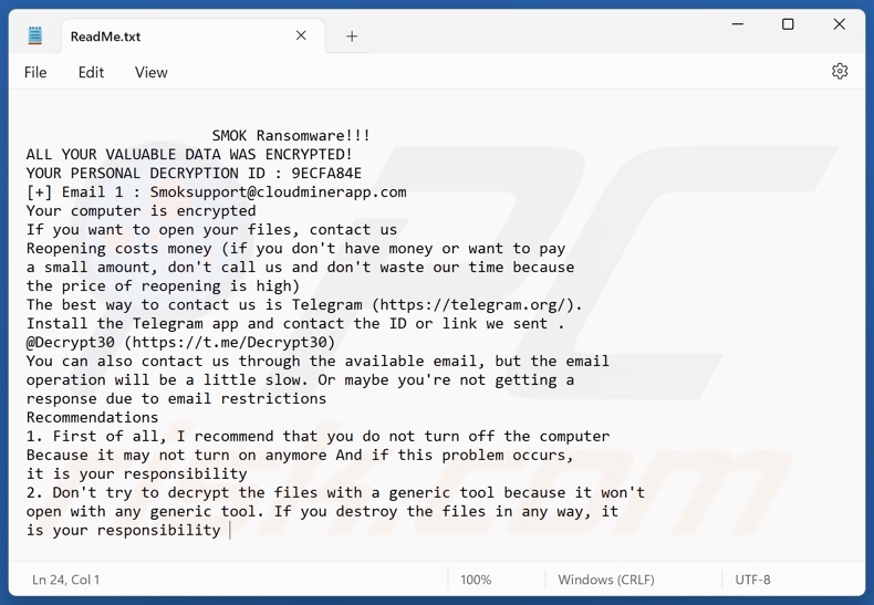 SMOK ransomware fichier texte (ReadMe.txt)