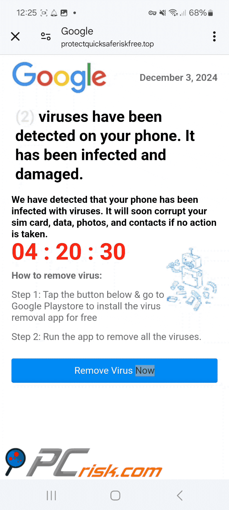 Appearance of Viruses Have Been Detected On Your Phone escroquerie
