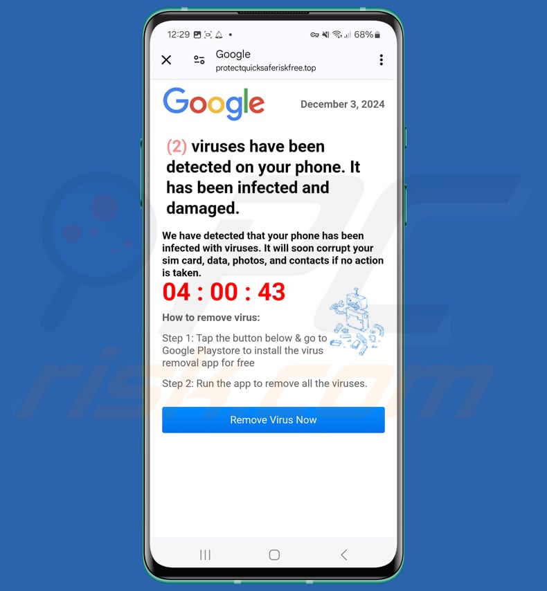 Viruses Have Been Detected On Your Phone contexte de l'escroquerie