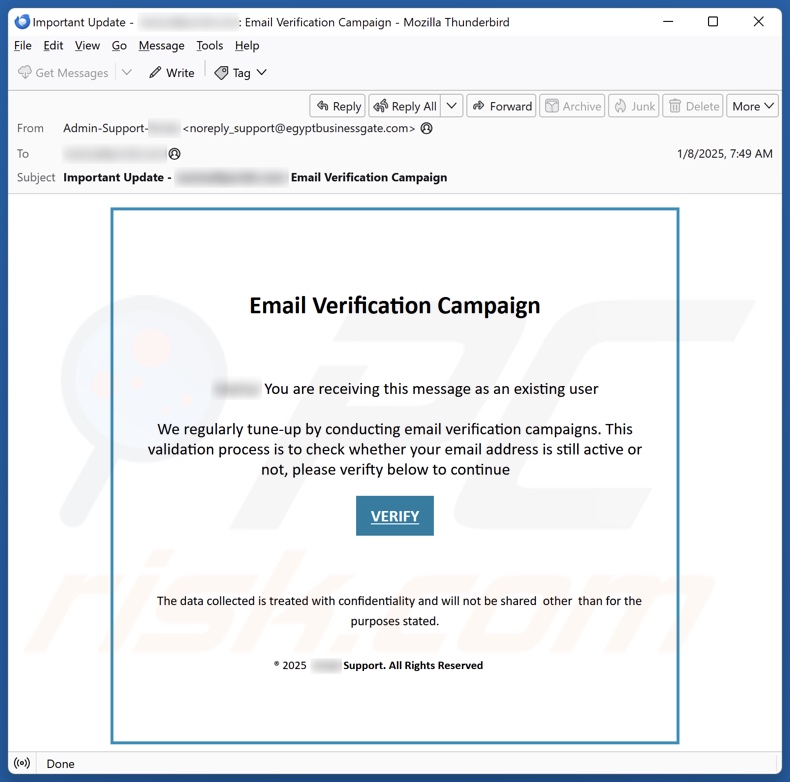 Email Verification Campaign Campagne de spam par courrier électronique
