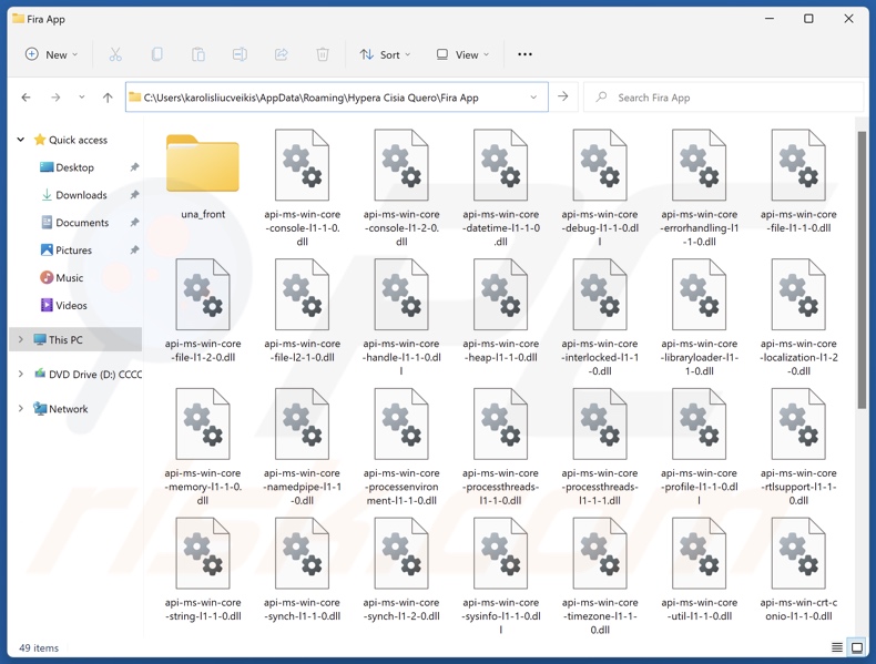Fira App dossier d'installation de l'application non désirée