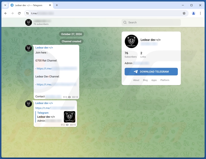 G700 Trojan d'accès à distance promu sur Telegram