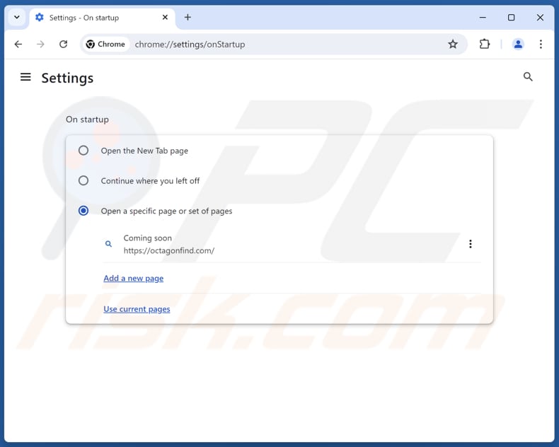 Supprimer octagonfind.com de la page d'accueil de Google Chrome