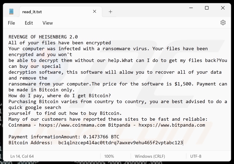 Revenge Of Heisenberg ransomware variante de la note de rançon 2 (read_it.txt)
