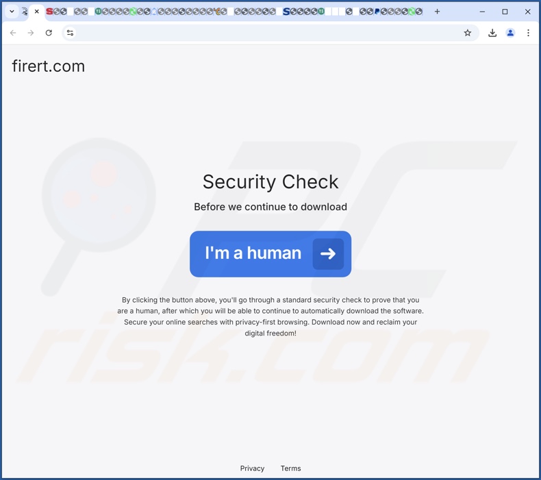 Site web trompeur utilisé pour promouvoir SecuriGuard PUA étape 1