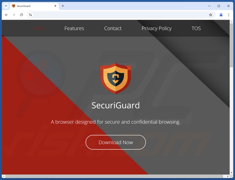 Site web utilisé pour promouvoir SecuriGuard PUA