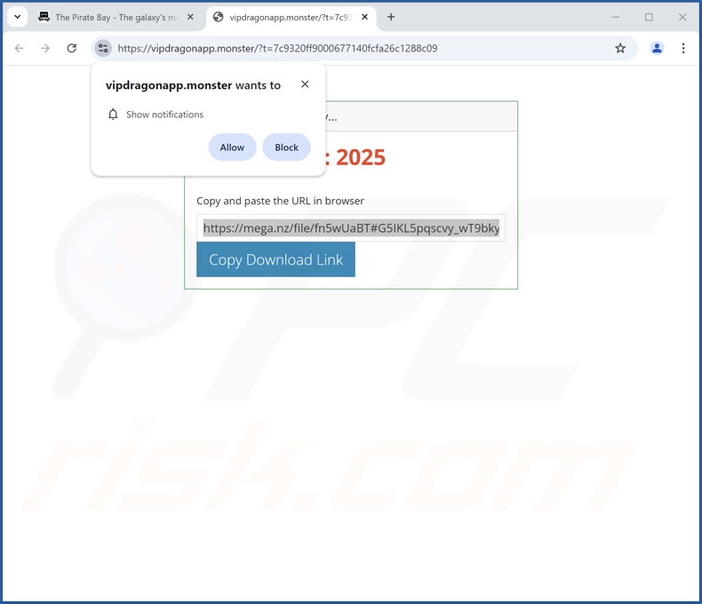 vipdragonapp[.]monster pop-up redirections