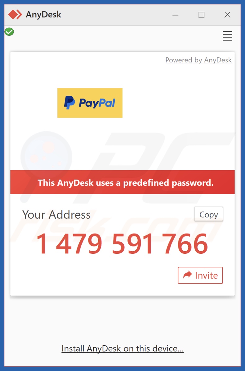 PayPal - You Added A New Address scam email a promu le fichier .exe préconfiguré de AnyDesk