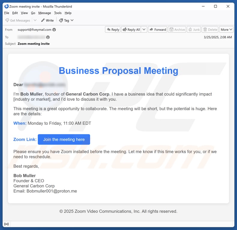 Business Proposal Meeting Campagne de spam par courrier électronique