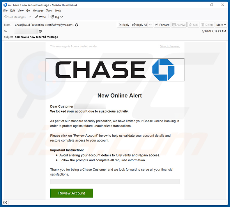 Chase - Suspicious Activity email arnaque (2025-03-10)