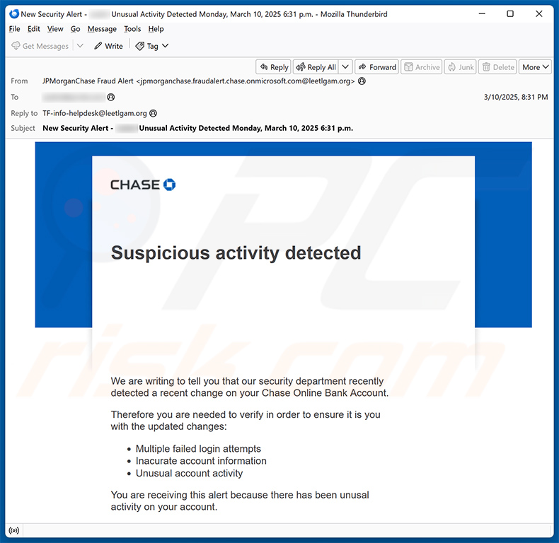 Chase - Suspicious Activity Email Arnaque (2025-03-12)