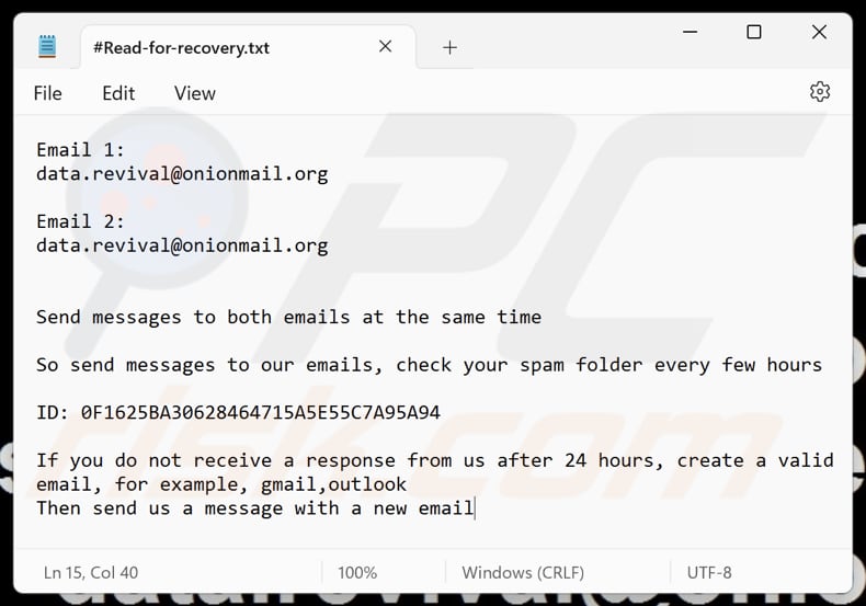 Data ransomware fichier texte (#Read-for-recovery.txt)