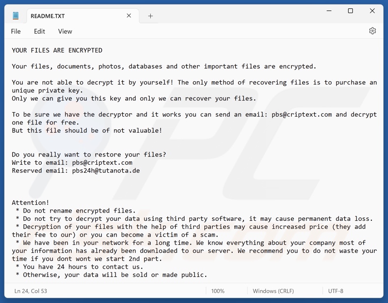 ELDER (Beast) ransomware note de rançon (README.txt)