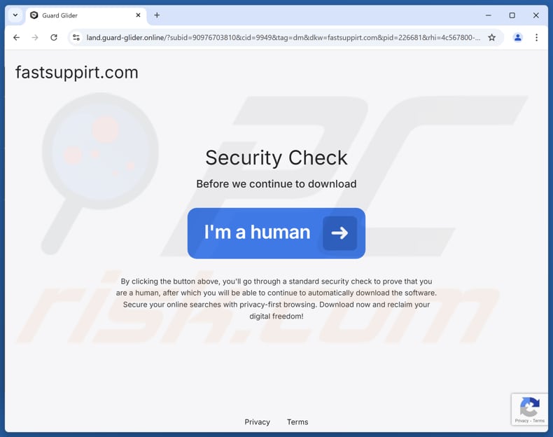 Site web utilisé pour promouvoir l'application potentiellement indésirable GuardGlider