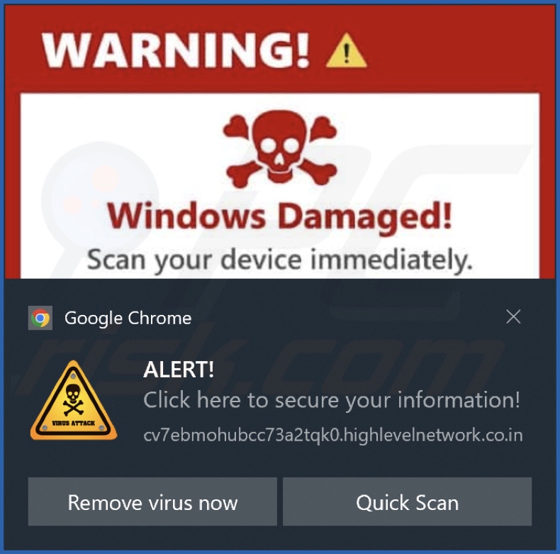 Publicité diffusée par la page web highlevelnetwork.co[.]in