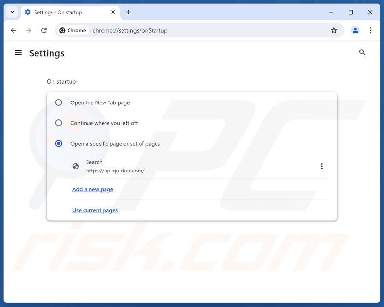 Supprimer hp-quicker.com de la page d'accueil de Google Chrome