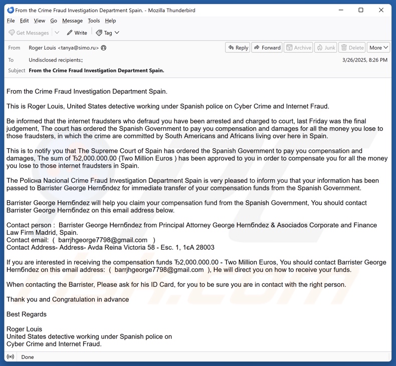 Internet Fraudsters Arrested Campagne de spam par courrier électronique