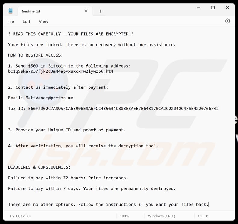 MattVenom ransomware fichier texte (Readme.txt)