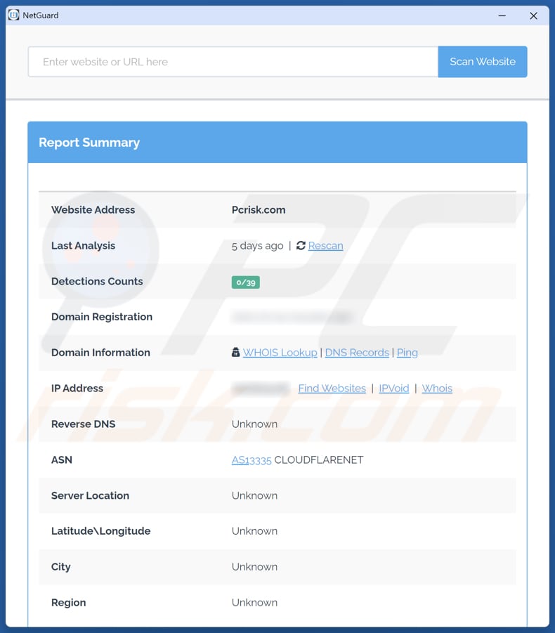 NetGuard une application potentiellement indésirable apparaît après avoir saisi l'URL