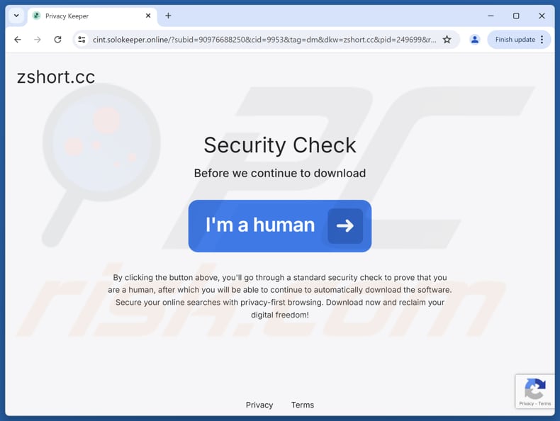 Site web utilisé pour promouvoir l'application potentiellement indésirable PrivacyKeeper