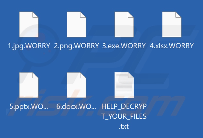 Fichiers cryptés par le ransomware Worry (WhatsWrongScared) (extension .WORRY)