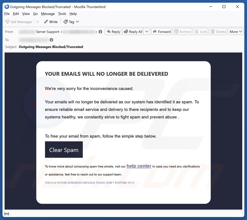 Your Emails Will No Longer Be Delivered Campagne de spam par courrier électronique