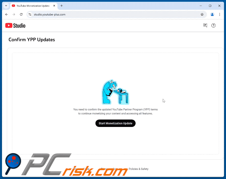 Appearance of YouTube Partner Program Monetization Update escroquerie (GIF)