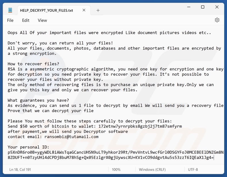 Craxsrat ransomware note de rançon (HELP_DECRYPT_YOUR_FILES.txt)