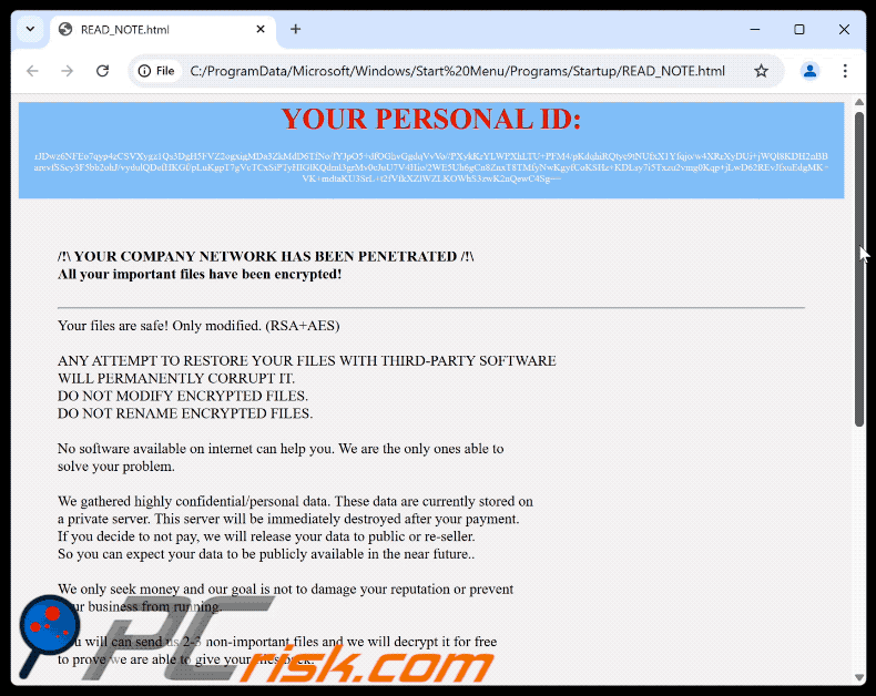 Note de rançon du ransomware CRFILE (READ_NOTE.html)