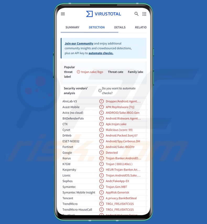 Crocodilus malware détections sur VirusTotal