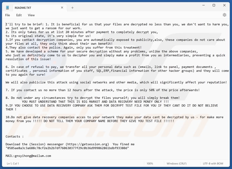 Gnsyihong ransomware fichier texte (README.TXT)