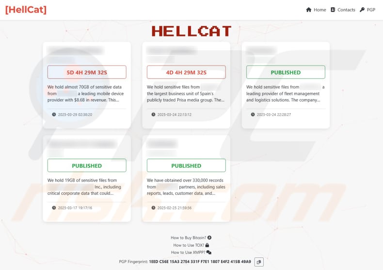 HellCat Ransomware site de fuite de données