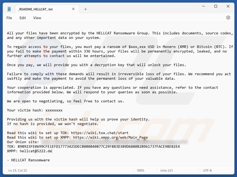 HellCat Ransomware deuxième variante de la note de rançon (_README_HELLCAT_.txt)