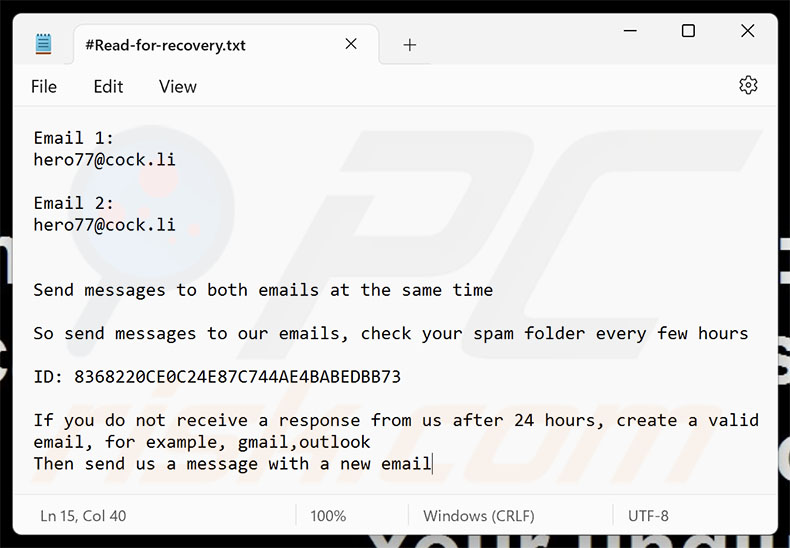 Hero ransomware note de rançon (#Read-for-recovery.txt)