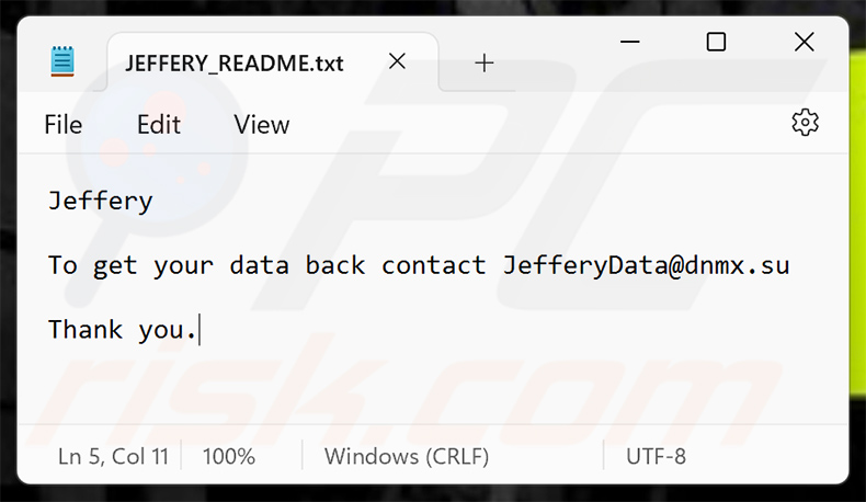 Jeffery ransomware note de rançon (JEFFERY_README.txt)