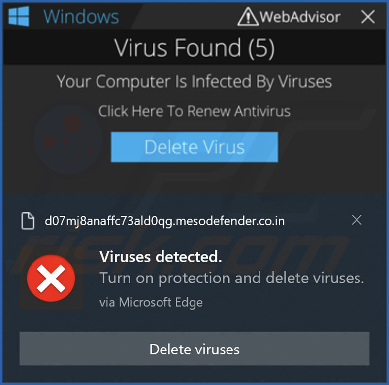 Publicité diffusée par la page web mesodefender.co[.]in