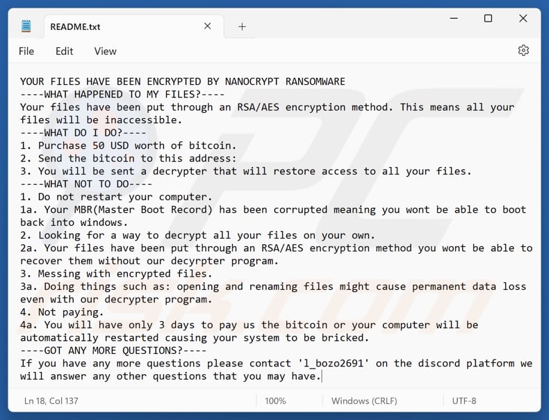 Nanocrypt ransomware fichier texte (README.txt)