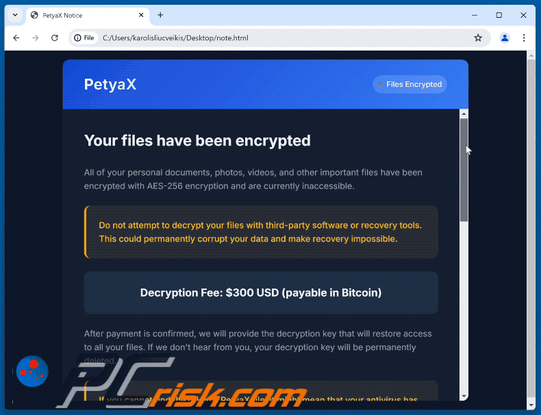 PetyaX ransomware demande de rançon (note.html) GIF