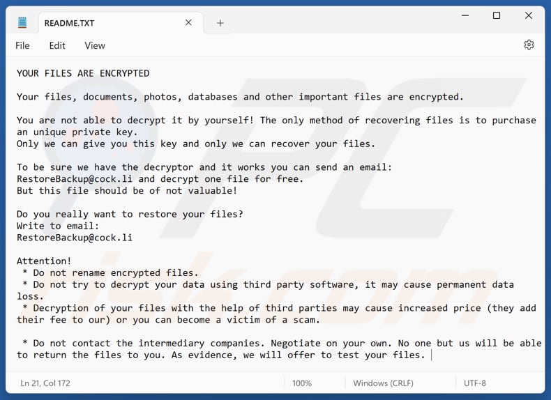 RestoreBackup ransomware fichier texte (README.TXT)