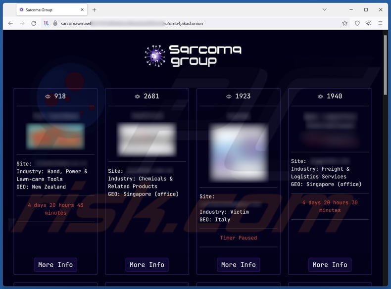 Sarcoma Group ransomware site de fuite de données