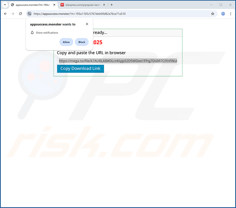 Site web frauduleux (appsuccess[.]monster) utilisé pour promouvoir Temeliq Ultra Touch PUA