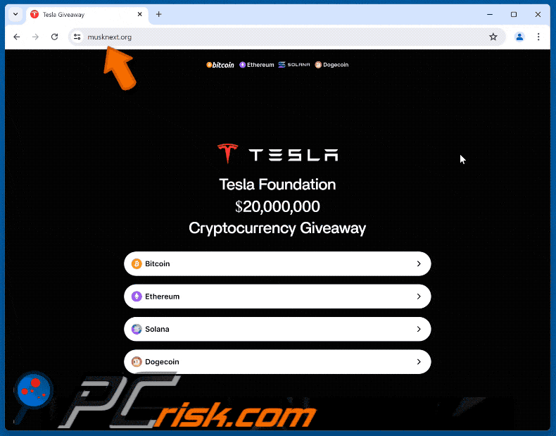 Apparence de Tesla Foundation Giveaway arnaque