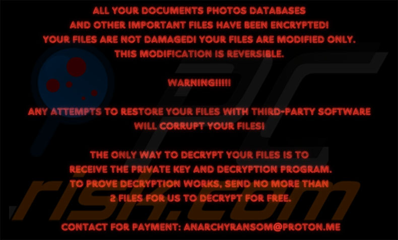 Fond d'écran du ransomware AnarchyRansom