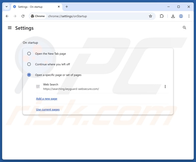 Suppression de keyguard-websecure.com de la page d'accueil de Google Chrome