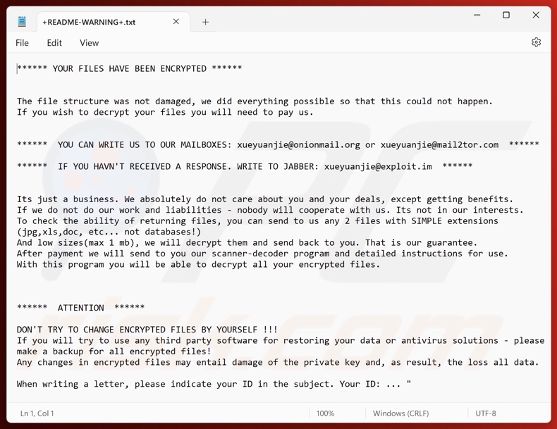 AIR (Makop) ransomware demande de rançon (+README-WARNING+.txt)