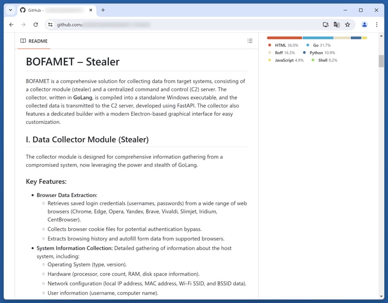BOFAMET Stealer promu sur GitHub