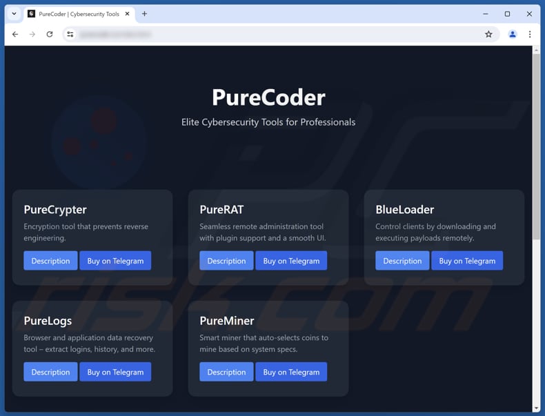 Site de promotion du malware PureRAT